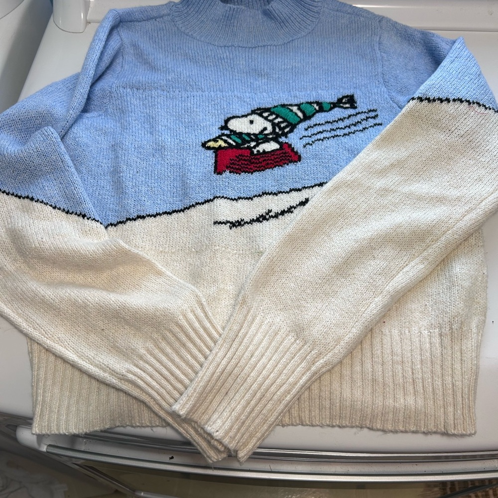 American Eagle Outfitters Snoopy Blue and White mock neck Sweater